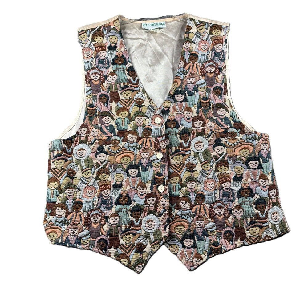 Willow Ridge Women Vest Vintage Tapestry Children of the World USA Made XL P126